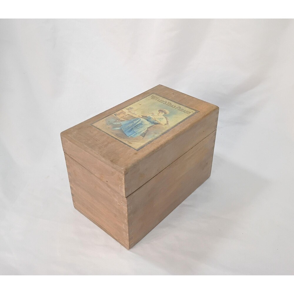 Wooden Tetley Tea Recipe Box with Recipes Dovetailed